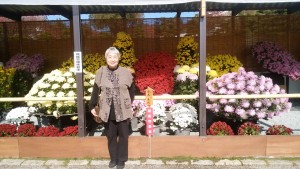 菊山社長と菊の花